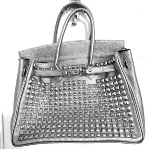 STUDDED GUNMETAL BIRKIN STYLE BAG
